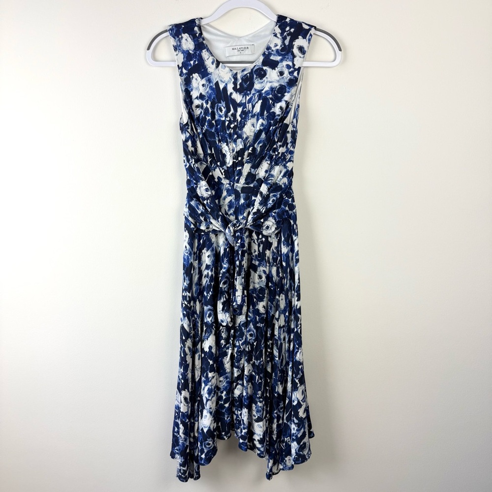 MM Lafleur Tie Blue Floral Midi Dress